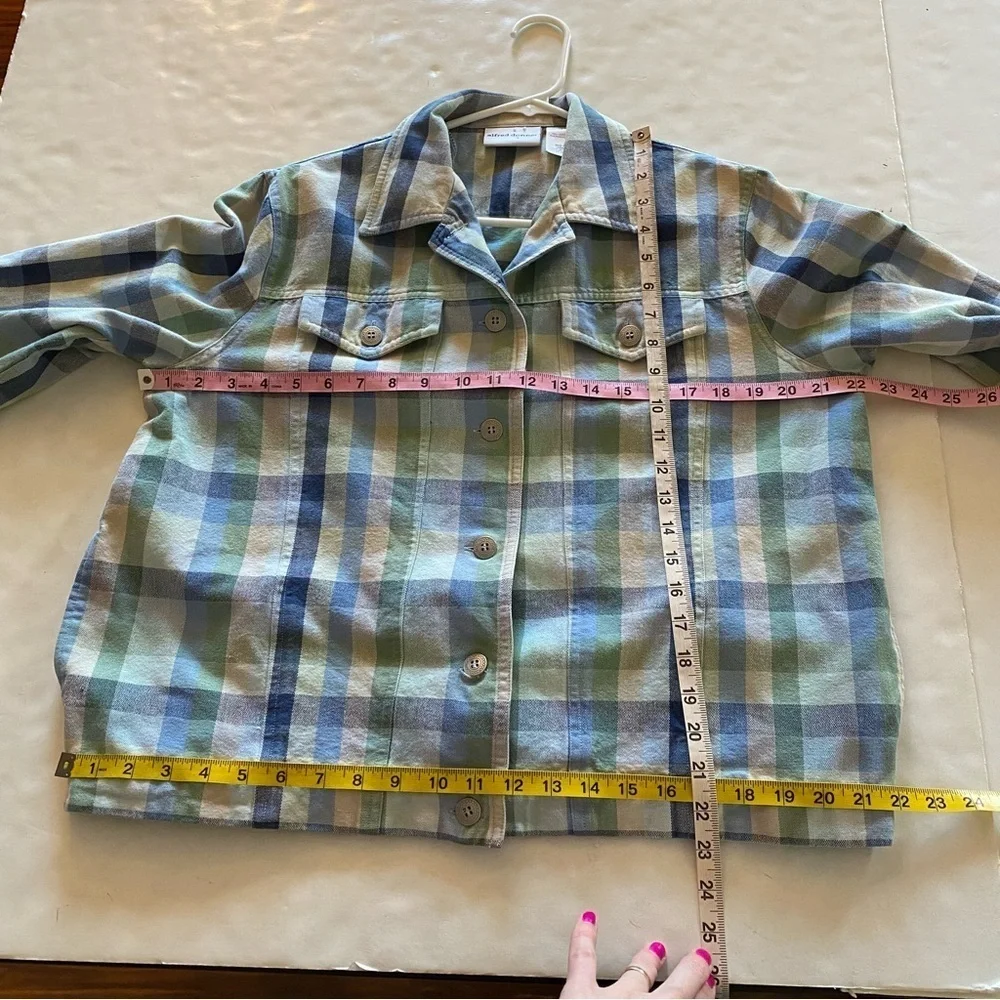 Vintage Plaid Jacket Womens Size 14 Chambray Denim Blue Green Alfred Dunner